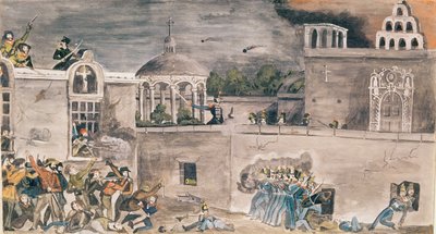 Amerikaanse troepen onder generaal Doniphan bestormen het bisschoppelijk paleis in Monterrey, ca. 1846 door Private Samuel Chamberlain